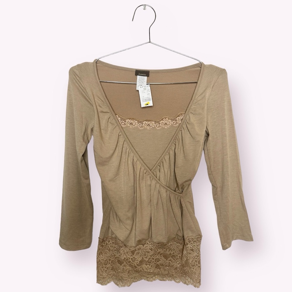 Y2K deadstock JANETTE tan lace top